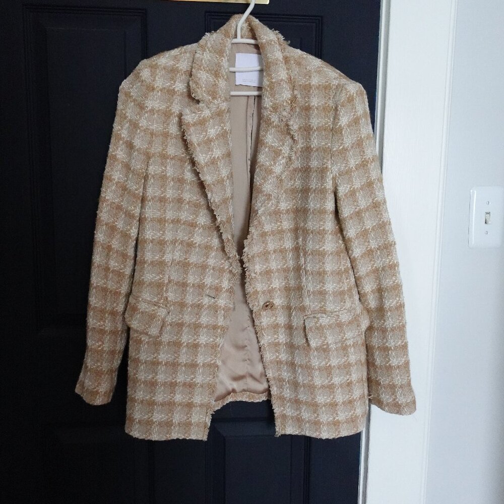 Mango Tweed Jacket Blazer With Jewel Button S